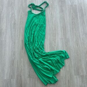 Elan Maxi Dress Womens large Green Halter Boho side pockets Resort Summer Vaca